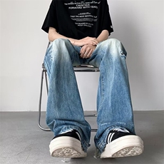 高街牛仔裤男士韩版潮破洞渐变色2024夏季新款ins长裤RK1930-P49，男装牛仔裤，星座412-2