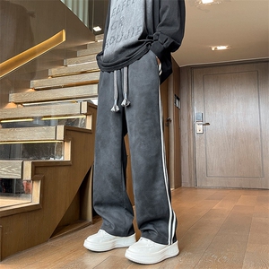 美式高街脏脏裤 男经典复古二条杠工装阔腿裤K718P40限69图片