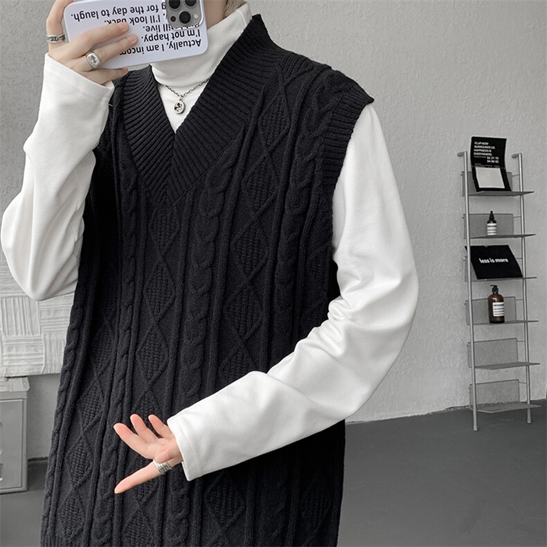 韩系叠穿复古麻花针织衫马甲男学院风早秋穿搭上衣服背心9097P58,男装背心/马甲,电商B312