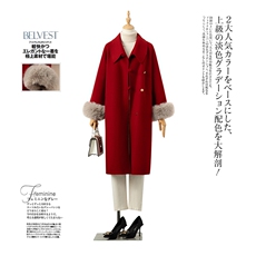 2025百搭时尚翻领纽扣袖口带绒毛设计感大衣，女装双面呢大衣，优远毛呢大衣