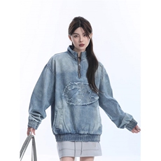 WE1864-P68牛仔外套女秋季新款半拉链夹克chic情侣卫衣，男装工装外套，电商B323A