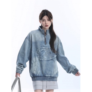WE1864-P68 牛仔外套女秋季新款半拉链夹克chic情侣卫衣图片