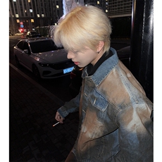 （自家图）小众复古混色牛仔外套重磅做旧牛仔套装21112-P130，男装工装外套，星座910-5