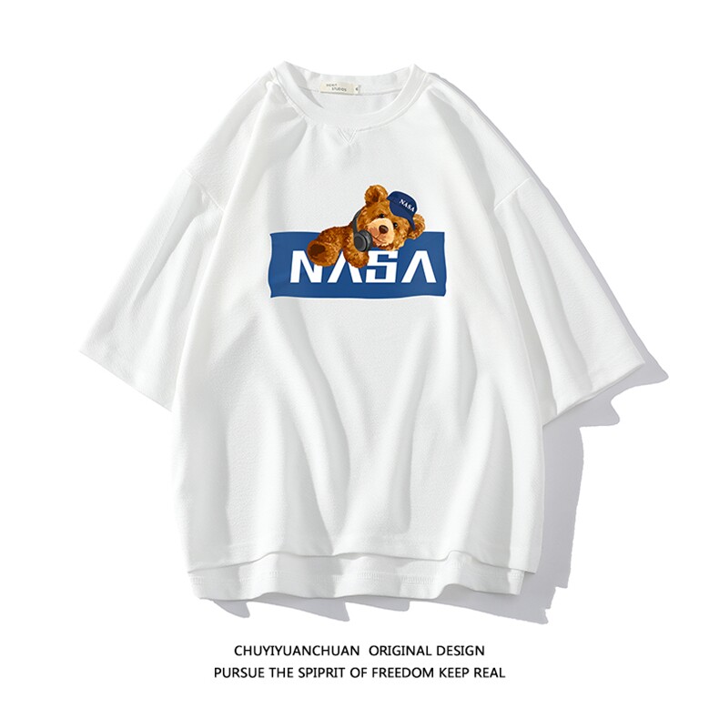 NASA春夏季七分袖t恤男大码五分袖男短袖中袖  白底 Q11247-P30图片