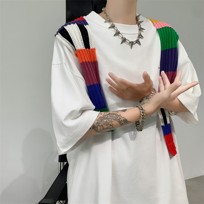 T恤男士短袖拼接夏季宽松百搭帅气2024新款ins时尚体恤ST351-P41,男装T恤,星座412-3