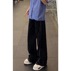 设计感辑明线轮廓设计黑色牛仔裤男女同款阔腿直筒裤N437，男装牛仔裤，星座1116A（原606A-3）
