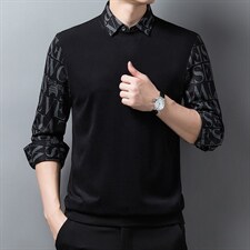 中年长袖t恤男士2023秋季假两件卫衣男装宽松打底衫爸爸上衣，男装卫衣，电商B212（原钱塘6029）