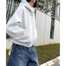 抖音得物高品质26春装美式高街重磅宽松结构高领连帽卫衣外套W60，女装短外套，电商A486-1