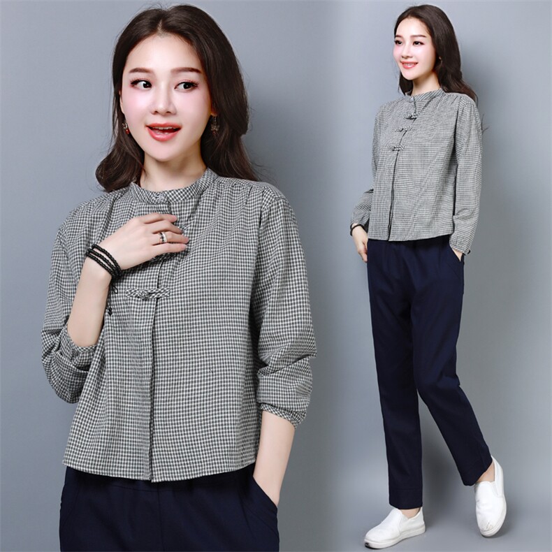 原创轻奢真值典雅文艺盘扣棉麻上衣短袖显瘦亚麻T恤民族风夏装，女装衬衫，奕阳依阁