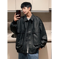 美式复古机车皮衣外套男潮ins高街痞帅翻领上衣秋季宽松夹克JG98，男装皮衣，星座1116A（原606A-3）