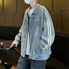 拼接立领牛仔外套男春秋季宽松痞帅上衣vibe水洗拉链夹克J2228，男装工装外套，星座1116A-1（原606A）