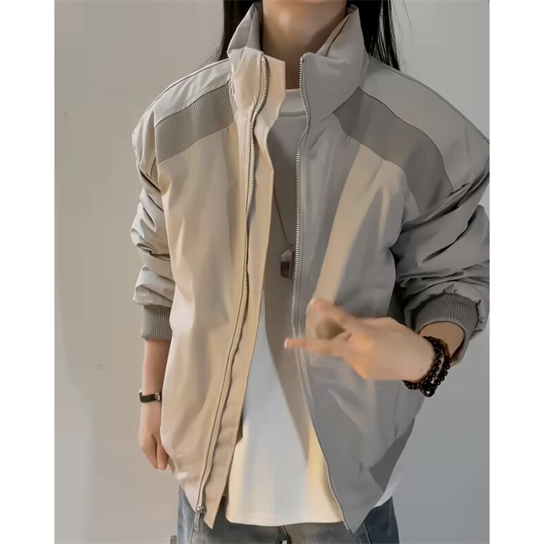 高品质春装新款老钱风美式高街解构立领棒球服飞行夹克潮休闲外套,男装夹克,电商A443