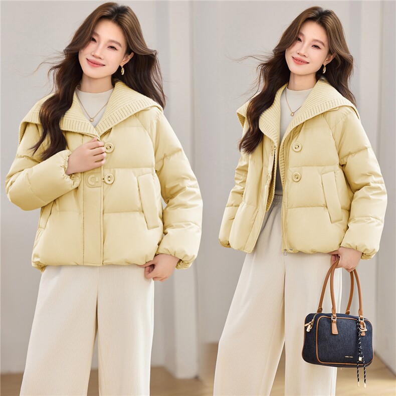 现货2025冬季新款优雅时尚无帽针织领女士保暖加厚羽绒服，女装羽绒服，木子恋