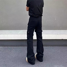 vibe白色绑带微喇工装牛仔男cleanfit美式高街修身弹力长裤，男装牛仔裤，星座506A