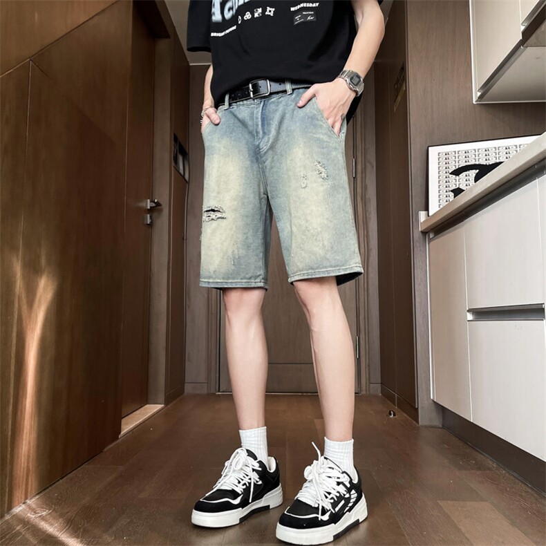 牛仔短裤男美式复古宽松中裤街头百搭五分裤RS230 P36图片