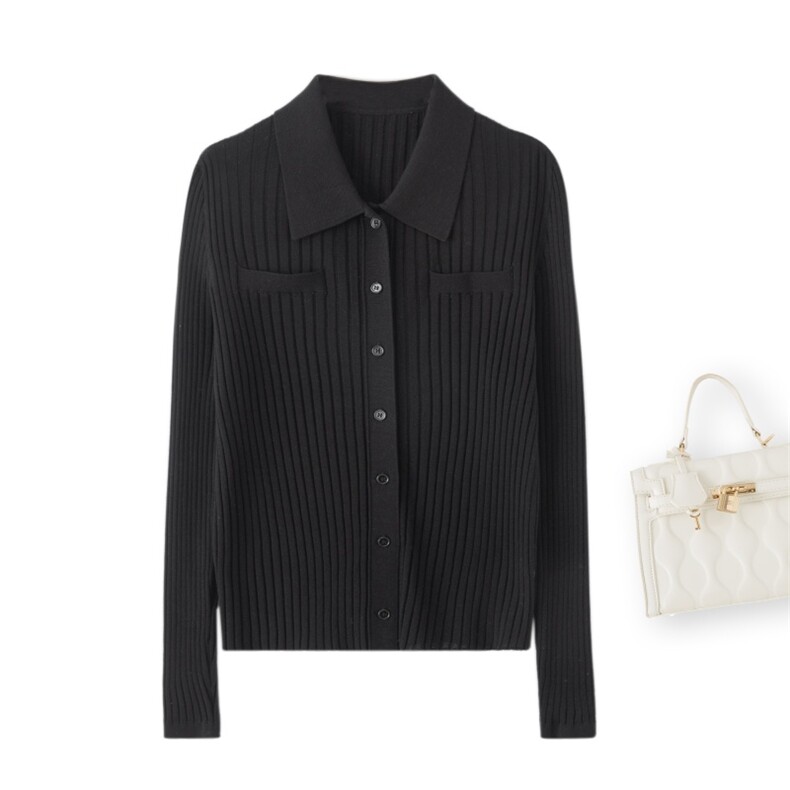 女款时尚修身显瘦翻领双兜POLO衫，女装羊毛衫，润匹羊绒