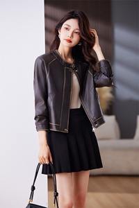 现货复古皮衣短款外套女2024秋季新款显瘦机车PU皮夹克上衣图片