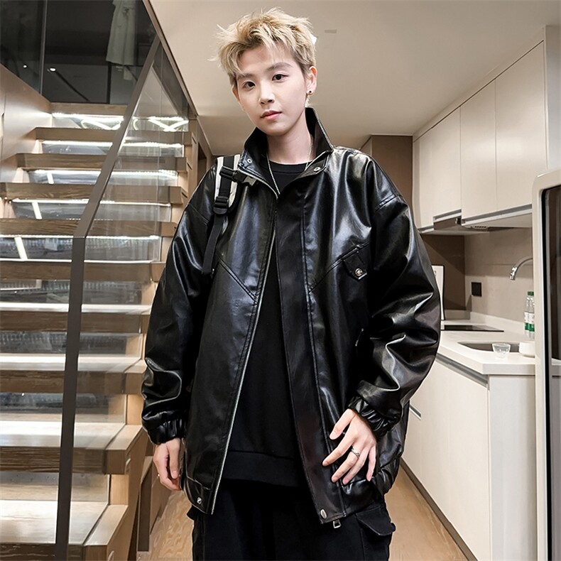 立领皮衣男潮流秋季皮夹克工装外套情侣款式A266-PY008-P75控138，男装夹克，电商A266