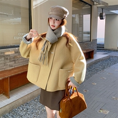 慵懒风设计感圆领双面羊绒大衣女2025冬季高级感时髦甜美毛呢外套，女装毛呢外套，2D014