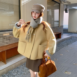 慵懒风设计感圆领双面羊绒大衣女2025冬季高级感时髦甜美毛呢外套图片