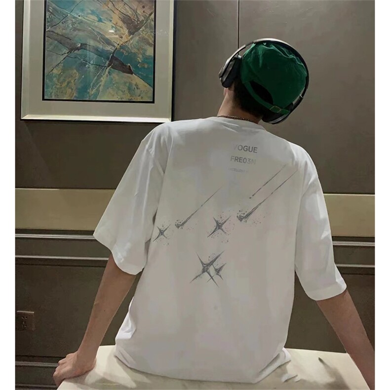 抖音得物供货210克现货宽松纯棉美式潮牌印花落肩袖纯棉T恤AT2174,男装T恤,电商A443