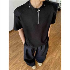 夏季新款短袖半拉链圆领短袖美式休闲重磅纯色方格T恤潮男，男装T恤，星座410-6（原星座1304-1）