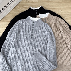 假两件设计麻花亨利领毛衣男女慵懒宽松套头针织衫网B134-P58，男装针织衫/毛衣，星座910-1