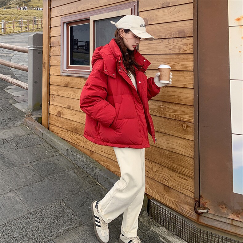 本命新年红色短款羽绒服女2024冬季新款韩系小个子时尚白鸭绒外套,女装羽绒服,辉之琳