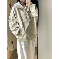 新款韩版时尚百搭斜拉链立领宽松鹿皮绒外套，女装短外套，星座410-7