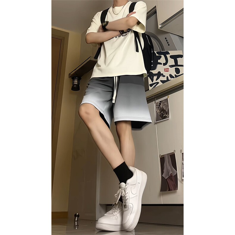 渐变运动短裤情侣宽松直筒五分裤A456特P30,男装牛仔裤,电商A309