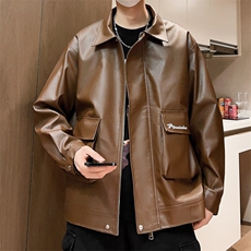 工装皮夹克男宽松情侣休闲皮衣男士外套潮流A266-PY007-P85控138，男装夹克，电商A266