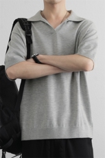 海鸥领针织衫短袖t恤男翻领新款宽松polo衫男半袖打底衫上衣服，男装T恤，星座914