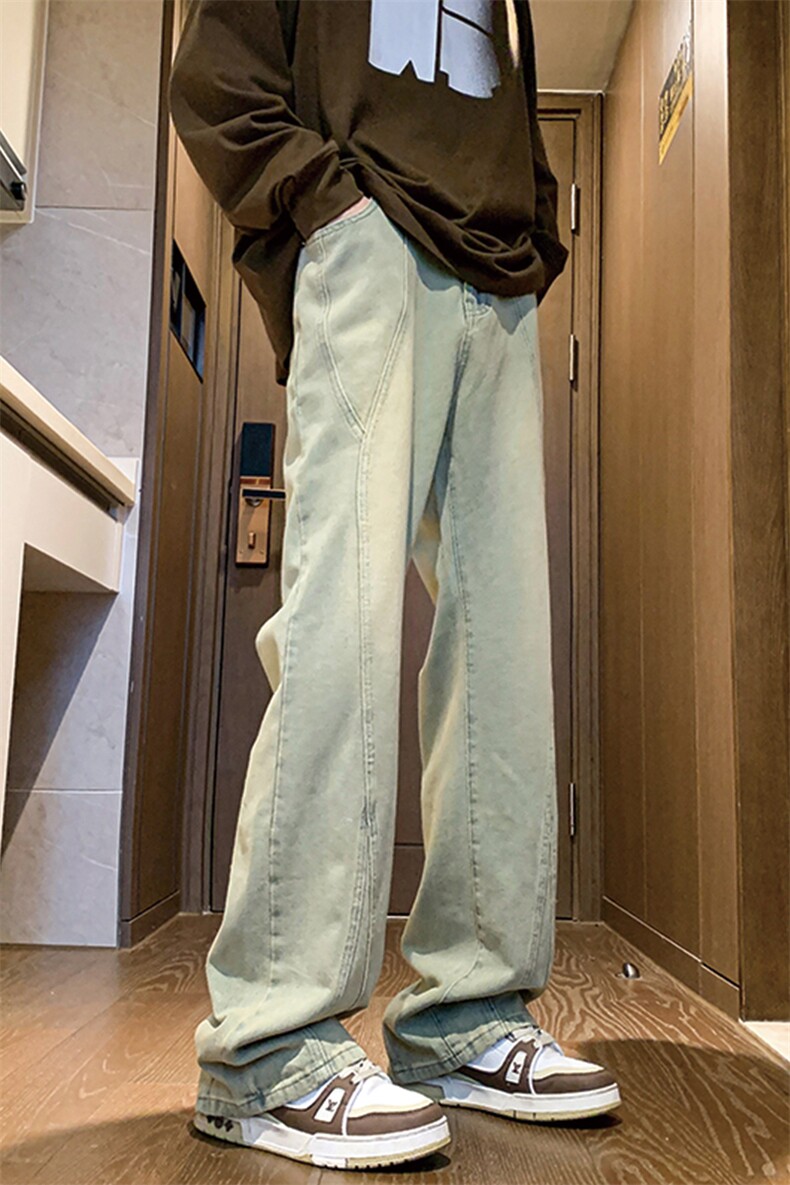 美式高街渐变水洗牛仔裤男款微喇拼接潮牌裤子复古KZ014P63加绒73,男装牛仔裤,电商B312