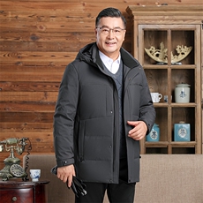 大货主推新款毛领可拆卸帽中老年羽绒服外套男士爸爸装羽绒服大衣，男装羽绒服，钱塘723