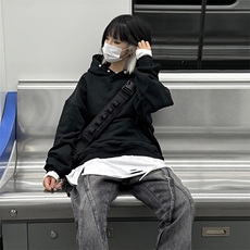 抖音得物品质二开380克全棉秋冬美式宽松两粒扣连帽卫衣CM22，男装卫衣，电商A486