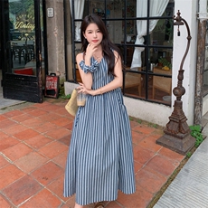 【新品现货】夏日微风蓝色条纹背心茶歇连衣裙8816-P135-K188，女装连衣裙，2C317A