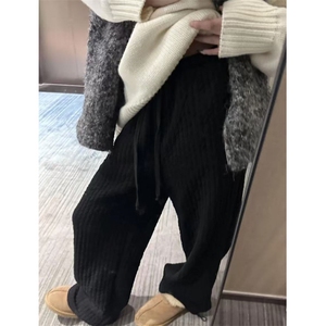 休闲裤秋季款竖条绗缝夹棉直筒休闲抽绳松紧腰阔腿棉裤K6736-P46,男装棉裤,星座412-3