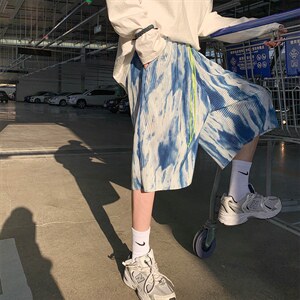 扎染设计感 冰丝短裤休闲五分裤情侣夏季运动裤男  8009-P40图片