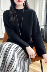 侧拉链设计感羊毛衫长袖宽松针织衫2024年秋季，女装羊毛衫，蒙特羊绒
