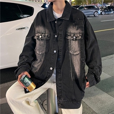 美式复古牛仔外套男春秋潮牌水洗渐变炸街星星痞帅夹克JK0306-65，男装夹克，星座308B-1