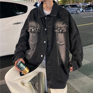 美式复古牛仔外套男春秋潮牌水洗渐变炸街星星痞帅夹克JK0306-65图片
