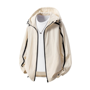 立体白底连帽滚边设计大码M-5XL情侣潮牌防晒服男FS77005P45控68