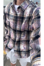 美式扎染条纹格子衬衫男女复古长袖衬衫上衣外套C2245-特价P33，男装衬衫，电商A007