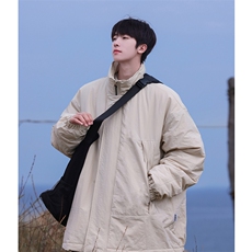 冬季潮牌日系纯色简约加绒加厚保暖防寒休闲棉服外套MY9079-P100，男装棉衣，电商A128