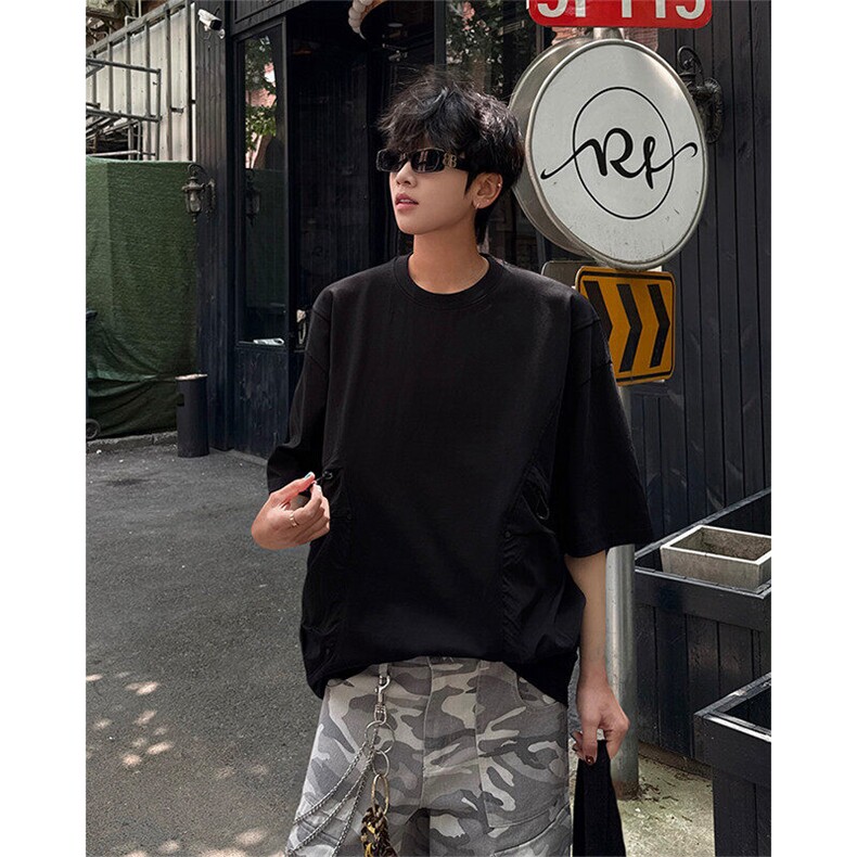 夏季2025年新款拼接口袋短袖T恤男女同款宽松美式oversize 特P42图片