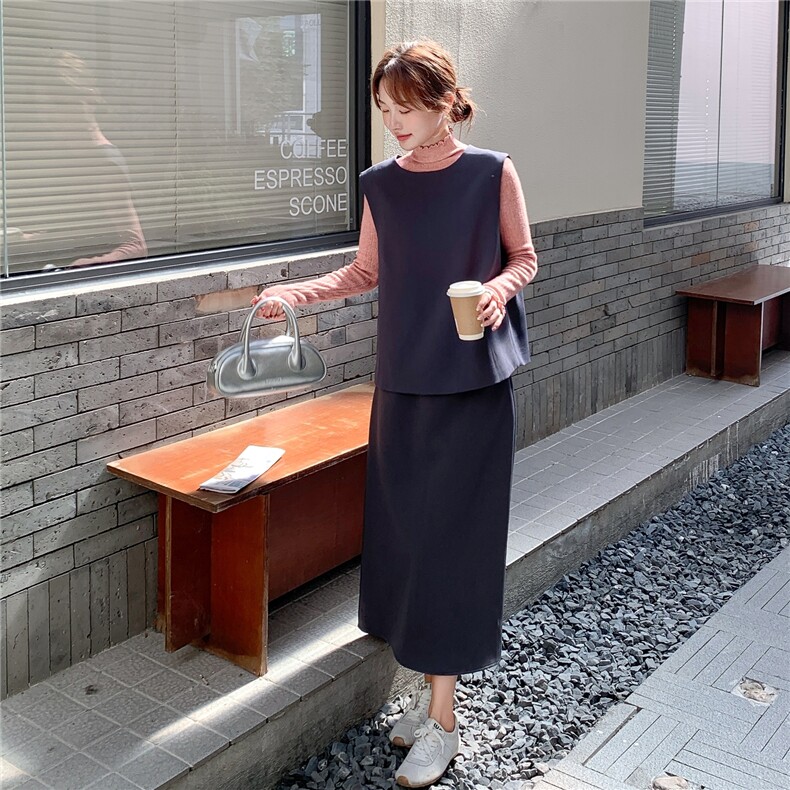 2025年春秋季新款韩版收腰马甲半身裙两件套女设计感显瘦流行套装,女装套装/套裙,2C167