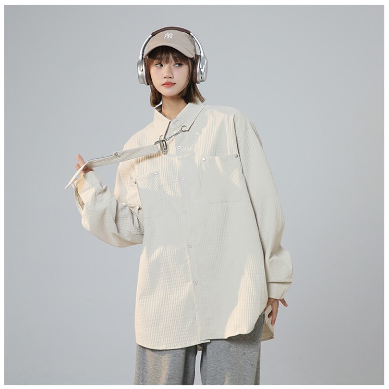 美式情侣玉米格宽松休闲长袖衬衫XZ225-3-CS01-P60控85图片