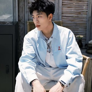 现货DJK9225-特批58春秋浅蓝色外套男新款夹克图片