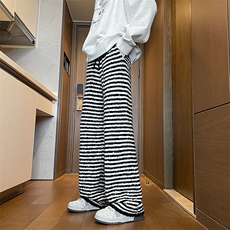 8XL-M慵懒休闲撞色条纹羊毛针织裤宽松保暖舒适直筒长裤K9114P68，男装休闲裤，电商D206-1