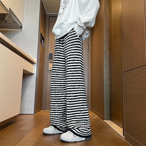 8XL-M 慵懒休闲撞色条纹羊毛针织裤宽松保暖舒适直筒长裤K9114P68图片